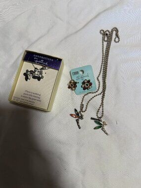 Hallmark Connections, Fairy Pendant, Necklace Pair with Flower Earrings